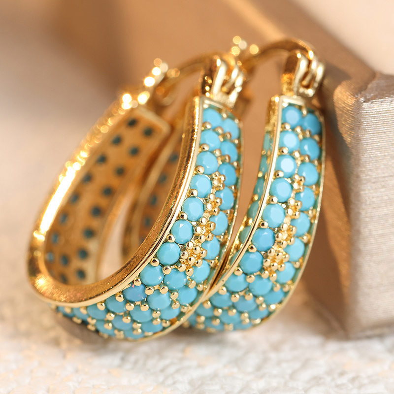 Women's Simple Inlaid Synthetic Turquoise Circular Earrings